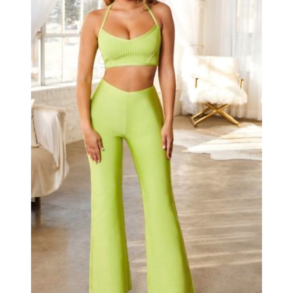 Oh Polly Lime Green Bandage Pants Set
